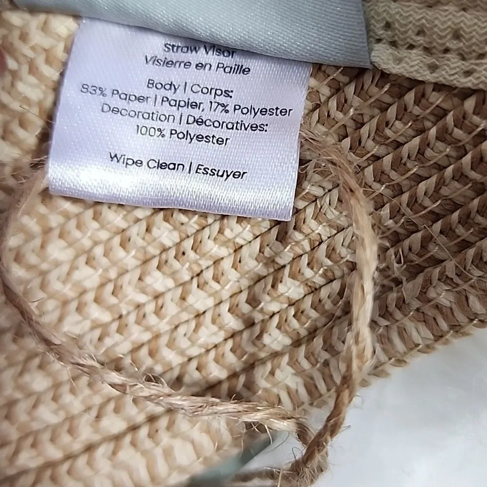 NWT Sea Grass Straw Visor with Navy and White Ribbon